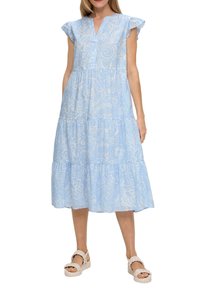 s.Oliver GEMUSTERTES MIT RAFFUNG UND EINGRIFFTASCHEN - Blusenkleid - himmelblau