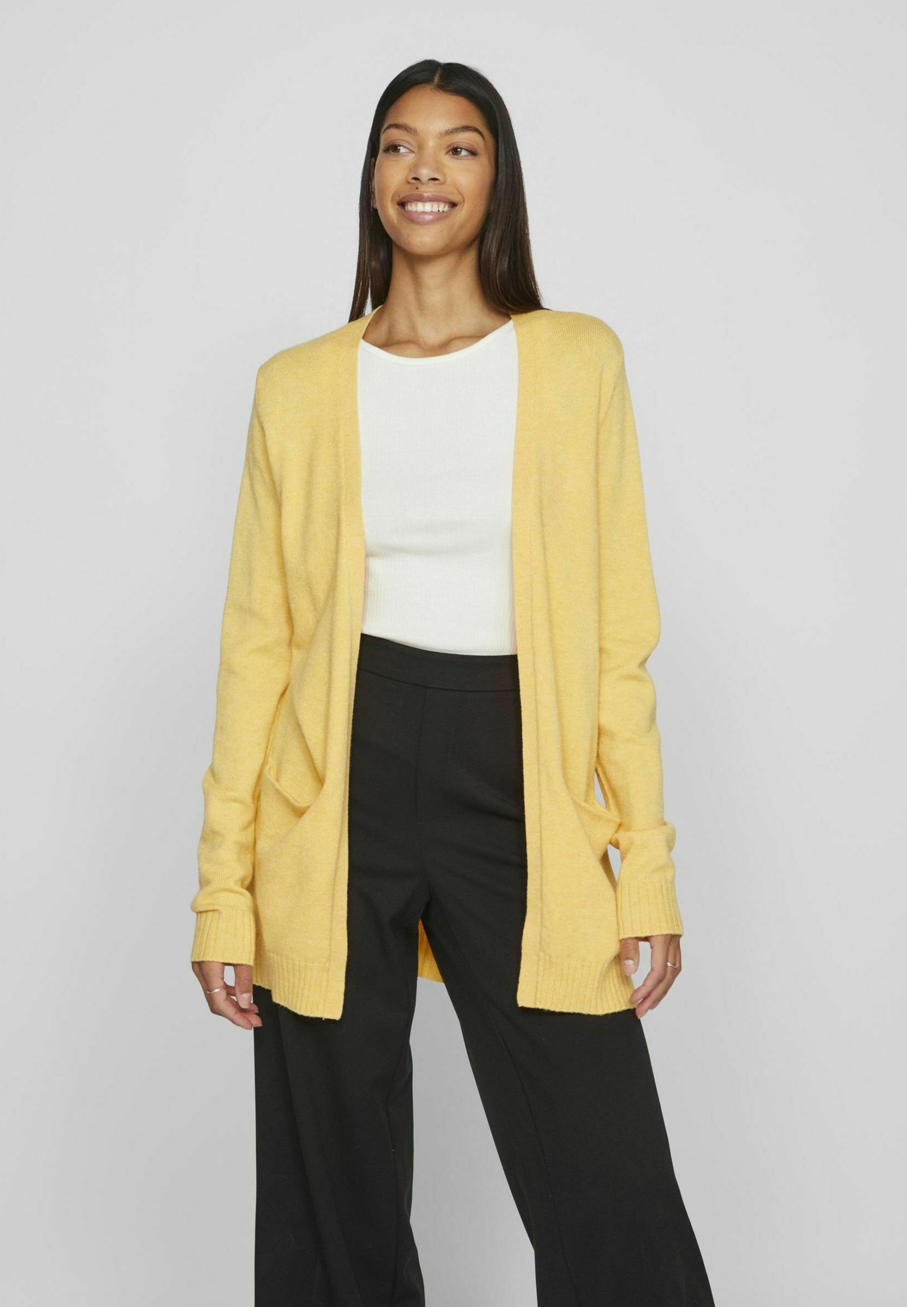 Knitted Cardigan Gelbe Strickjacke Lang Damen Strickjacke