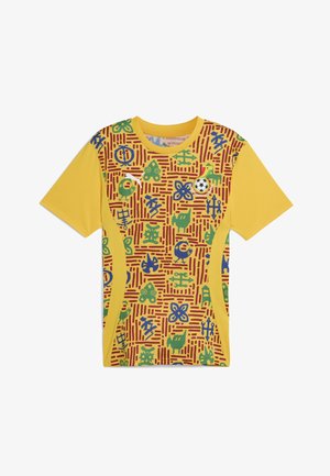 Kollane lühikeste varrukate ja särgiga särk, millel on värvikas geomeetriline muster, roheliste, siniste ja punaste aktsentidega. Seljal on ümmargune logo rinna piirkonnas.