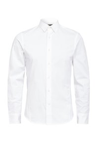 Valkoinen nappikauluspaita pitkillä hihoilla, kauluksessa ja yksinkertaisella tekstuurilla. Ominaisuuksiin kuuluu yksi rintatasku ja huomaamaton logotyyppinen yksityiskohta.