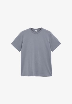 Gray cotton T-shirt with short sleeves, crew neck, and a smooth texture. Simple design, no patterns or graphics.