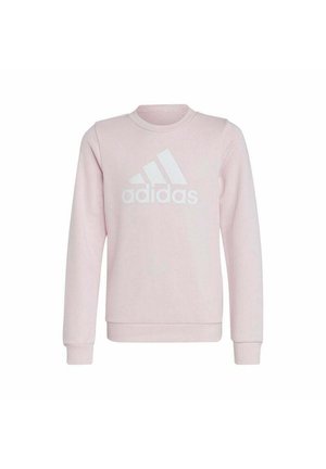 Sudadera de color rosa claro hecha de un tejido suave, con cuello redondo y mangas largas. Destaca el logo blanco de Adidas en la parte frontal.