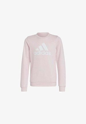 Sudadera de color rosa claro hecha de un tejido suave, con cuello redondo y mangas largas. Destaca el logo blanco de Adidas en la parte frontal.