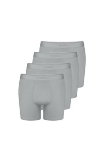 Slip grigi in confezione da quattro. Realizzati in tessuto morbido con una vestibilità attillata e un elastico con logo. Nessun motivo o dettaglio.