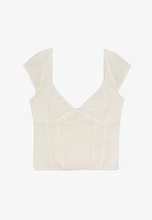 Stradivarius, FLOCKED BODICE TOP - Pusero - beige