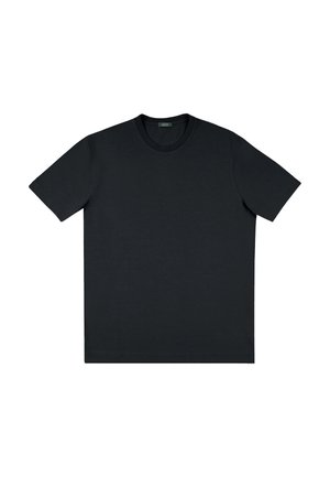 Camiseta negra de manga corta hecha de algodón suave. Presenta un cuello redondo y un diseño simple y sin adornos. Ajuste estándar y color sólido.