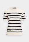 STRIPED SHORT SLEEVE SWEATER - Print T-shirt - mascarpone cream/navy