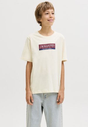 Jack & Jones Junior JORINWOOD BLOCK BRAND TEE - Μπλουζάκι με στάμπα - antique white