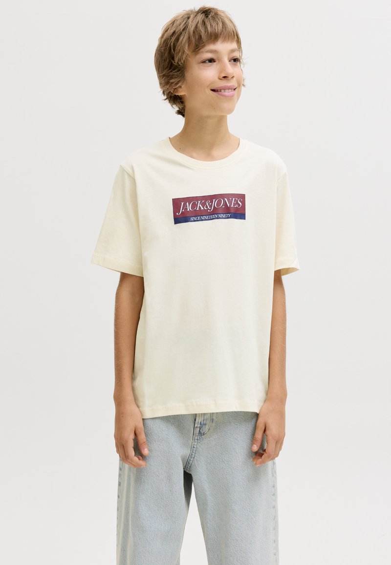 Jack & Jones Junior JORINWOOD BLOCK BRAND TEE - T-shirt print - antique white