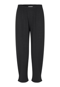Zwarte, loszittende, cropped broek met een elastische tailleband en zijsplitsingen aan de zoom. Gemaakt van zachte, lichtgewicht stof.