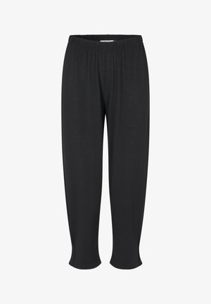 Zwarte, loszittende, cropped broek met een elastische tailleband en zijsplitsingen aan de zoom. Gemaakt van zachte, lichtgewicht stof.