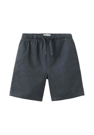 Shorts décontractés gris foncé avec taille élastique et cordon à l'avant, en tissu léger, présentés à plat sur fond blanc.