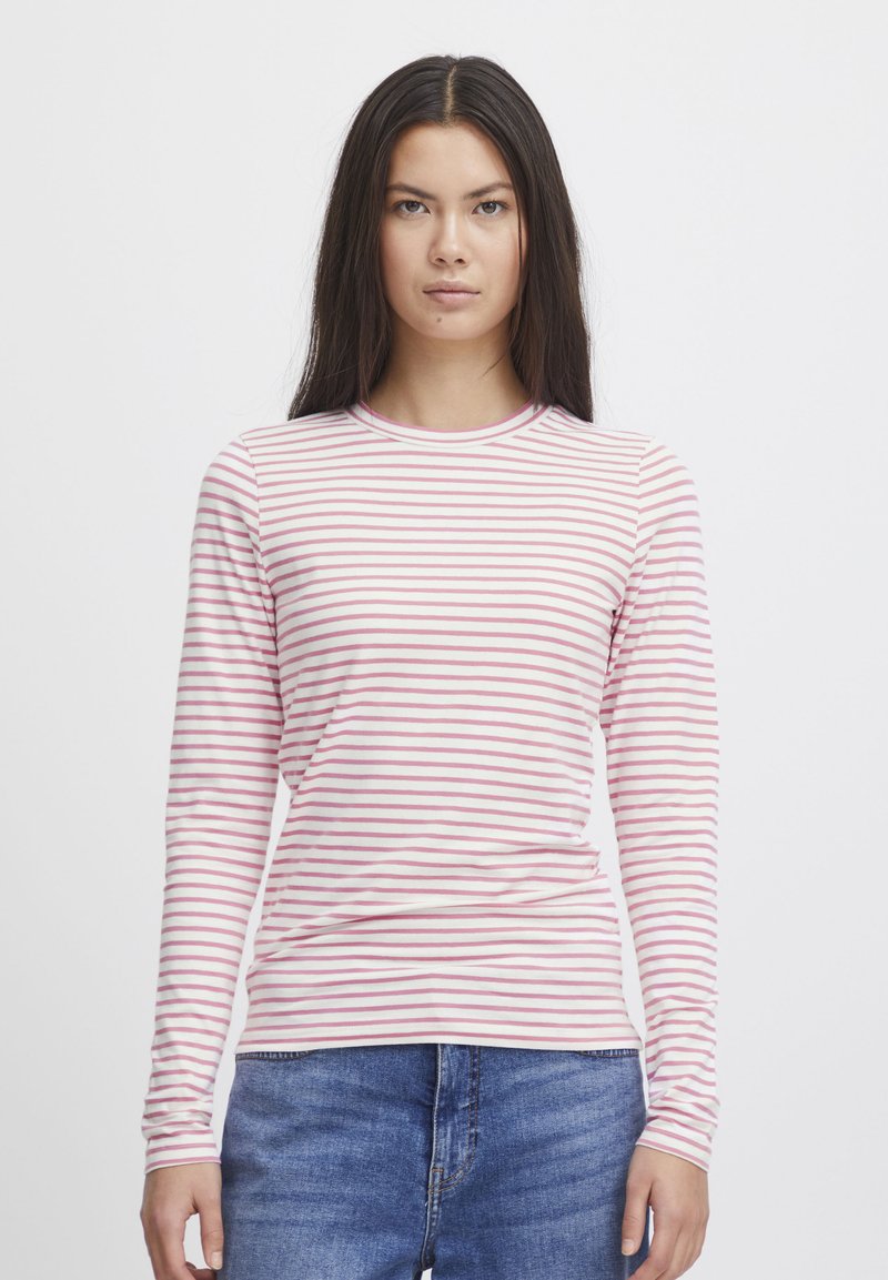 ICHI - MIRA  - Langærmet T-shirt - cloud dancer w pink stripe, Forstør