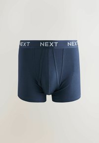Boxer in cotone blu navy con elastico in vita bianco a contrasto con il logo "NEXT", caratterizzati da una vestibilità aderente e una texture liscia. Nessun motivo o dettaglio visibile.