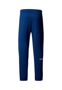 Navyblauwe sportbroek met een elastische tailleband, taps toelopende pasvorm en reflecterend logo op de linker onderbeen. Glad, lichtgewicht stof.