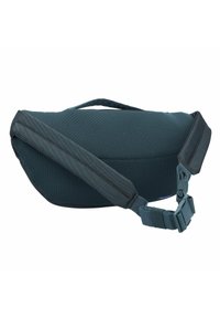 Sac banane ergonomique en teal foncé avec un corps en maille texturée, sangle réglable et boucle en plastique. Dispose d'une poignée supérieure pour un transport facile.