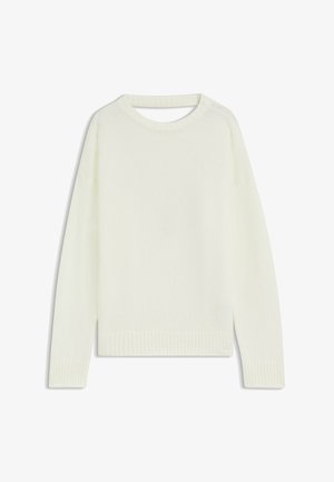 Lichtcreme trui met een ronde hals, lange mouwen, geribbelde zoom en een zachte textuur. Geen patronen of zichtbare hardwaredetails.