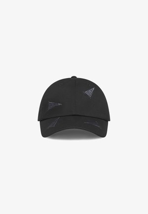 Boné preto com uma tira ajustável, apresentando logótipos triangulares bordados tonais na parte da frente e nas laterais. Feito de um tecido durável.