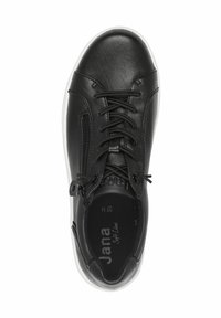 Sneaker en cuir noir avec fermeture à lacets et détails en zip. Dispose d'un bout rond et d'une semelle extérieure en caoutchouc blanc. Semelle intérieure avec logo.