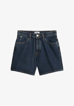 Dark blue denim shorts with front button, belt loops, and front pockets, labeled Marc O'Polo Denim.