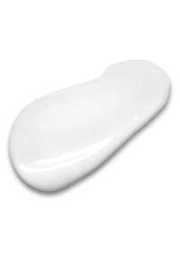 Weiß, glänzende Creme, glatte Textur, unregelmäßige ovale Form mit abgerundeten Kanten, auf einem schlichten weißen Hintergrund.