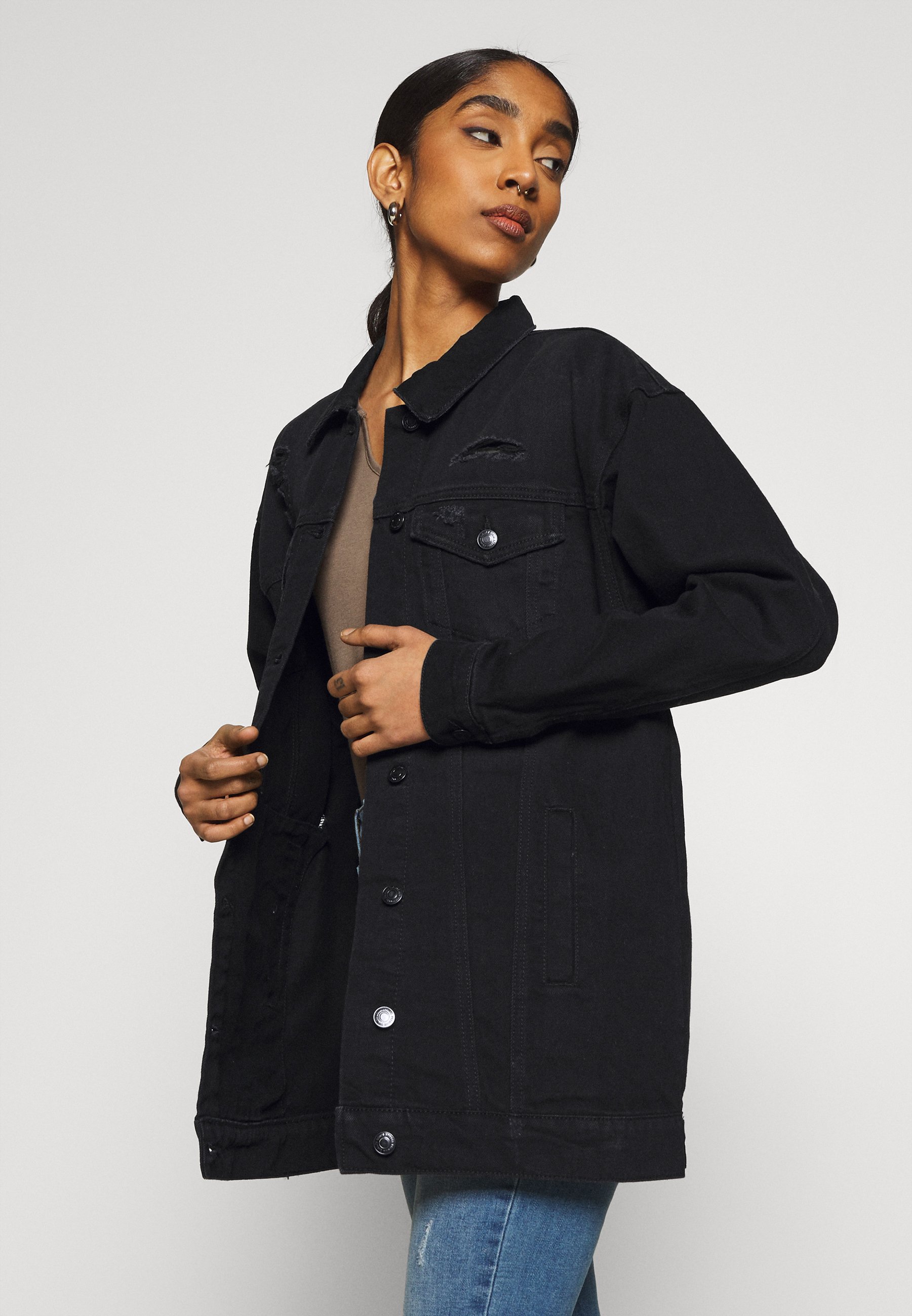 black denim longline jacket