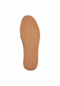Sole in gomma con motivo a griglia esagonale, caratterizzata da un design piatto e di colore marrone chiaro. Taglia contrassegnata come 37.