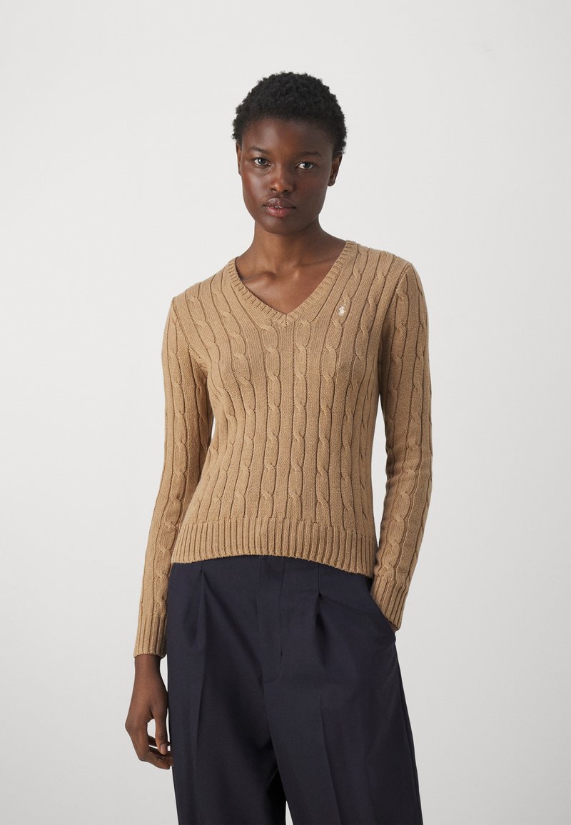 Polo Ralph Lauren CABLE KNIT COTTON V NECK SWEATER - Pulover - camel
