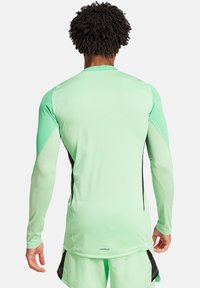 Maglietta sportiva a maniche lunghe in verde menta chiaro con accenti neri. Maniche testurizzate. Realizzata in materiale traspirante per il comfort.