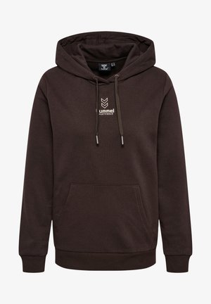 Sweat à capuche marron avec poche avant. Présente un logo blanc sur la poitrine, des cordons de serrage et des poignets et un ourlet côtelés.