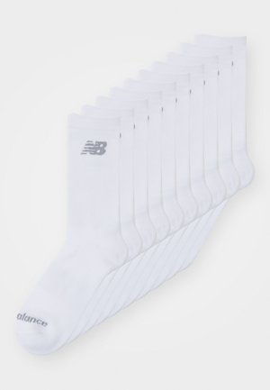Pack of white cotton socks featuring a gray logo and ribbed design, with a smooth texture and reinforced toe for durability.