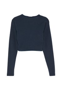 Kurzes Langarmshirt in Dunkelblau, aus weichem Stoff mit geripptem Muster, mit rundem Halsausschnitt und gesäumten Säumen.