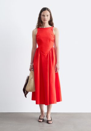 & OTHER STORIES, & OTHER STORIES TIE-BACK COTTON MIDI DRESS - Robe de jour - red