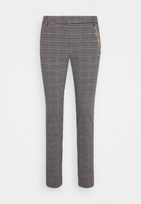 Skræddersyede bukser i et sort-hvidt houndstooth-mønster. Funktioner et slankt design, lige ben og lynlås lomme detaljer. Glat tekstureret stof.