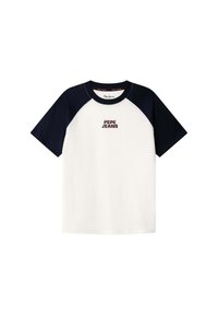 Bílý krátký rukáv tričko s námořnickými modrými raglánovými rukávy, které je zdobeno malým logem "Pepe Jeans" v burgundské barvě na hrudi. Směs bavlny.