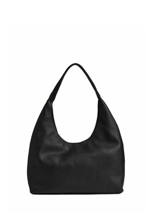 Black leather hobo bag with a single shoulder strap, slightly slouched texture, and rounded top opening.