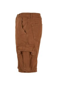 Brune cargo shorts laget av bomull, med side lommer, en teksturert stoff, og en avslappet passform. Baklomme med klaffdetalj.