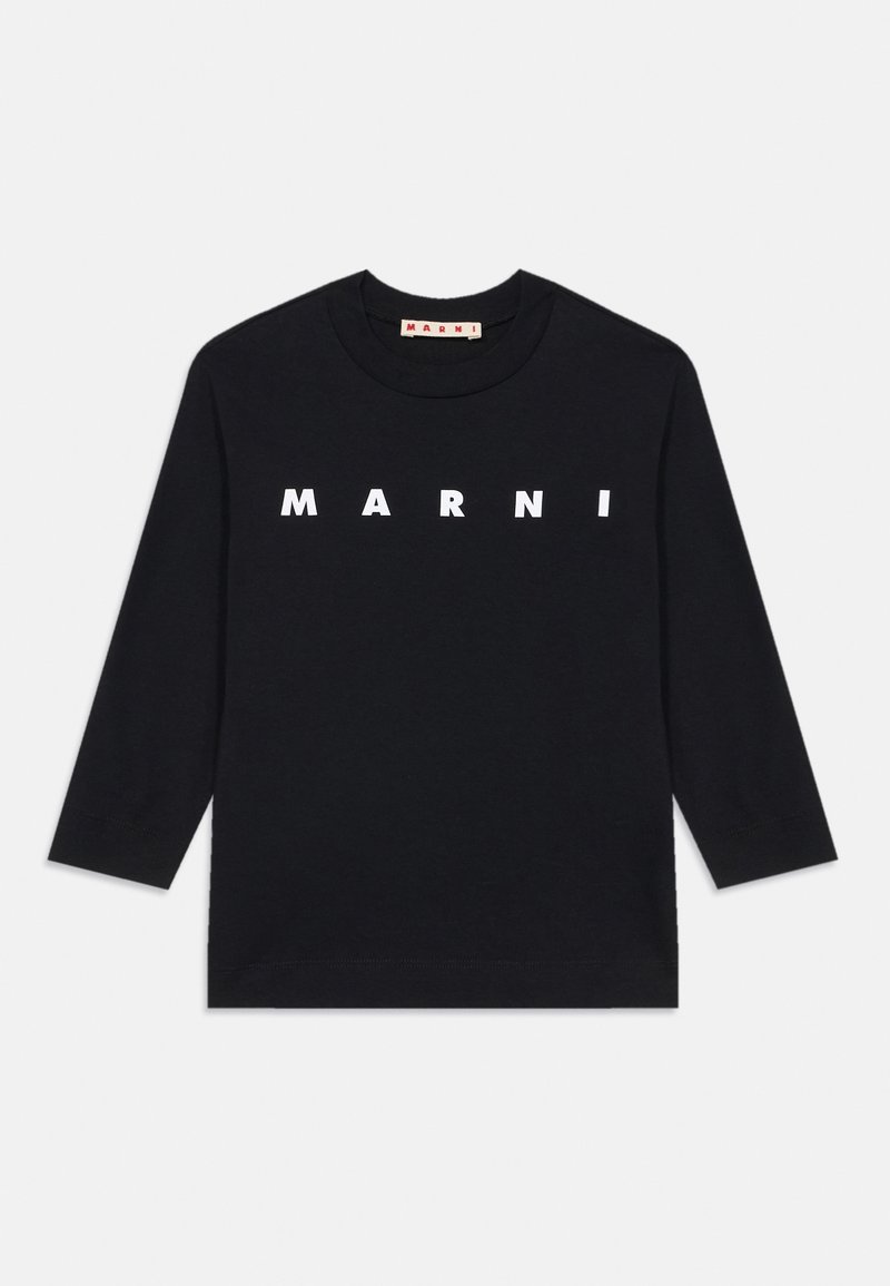 Μαύρο βαμβακερό μπλουζάκι με μακριά μανίκια, που διαθέτει λευκά γράμματα σε μπλοκ που γράφουν "MARNI" στο στήθος και στρογγυλή λαιμόκοψη με πλαϊνές σχισμές.