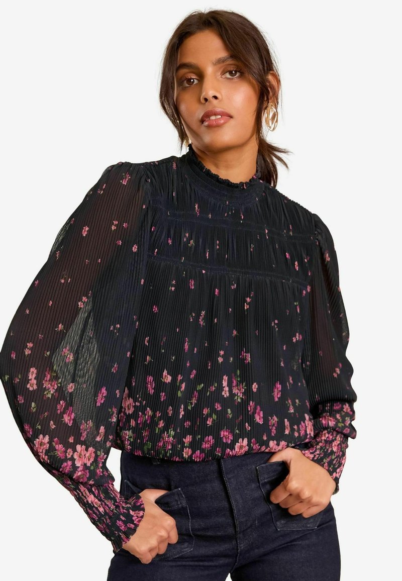 Love & Roses REGULAR FIT PRINT PLISSE - Blūze - black and pink floral
