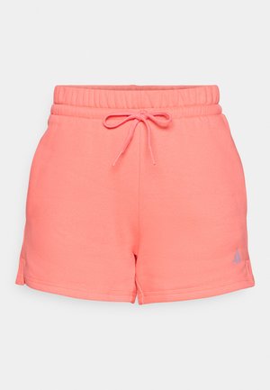 Shorts sportivi color corallo con vita elasticizzata e cordino. Presentano fessure laterali e un piccolo logo nel margine sinistro inferiore.
