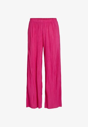 Heldroze, brede plooibroek met een elastische tailleband, ontworpen voor een comfortabele pasvorm.