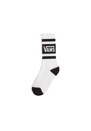 Chaussette blanche avec un talon et un orteil noirs, présentant un poignet rayé noir et blanc et un logo "VANS" au centre. Matière en mélange de coton.