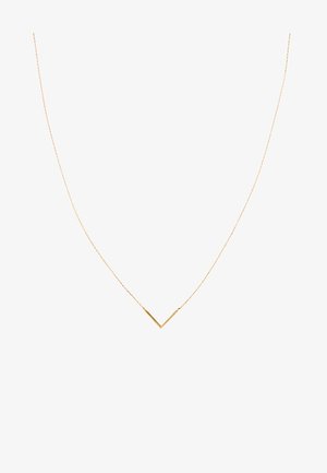 Arany színű nyaklánc vékony lánccal és V alakú medállal. Letisztult dizájn sima, fényes felülettel és minimális részletezéssel.