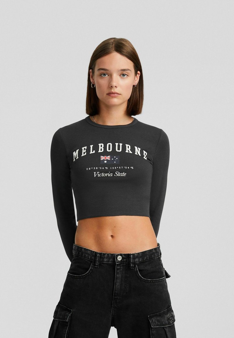 Bershka LONG SLEEVE PRINT Langarmshirt black/schwarz Zalando.at