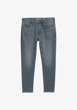 Tapered slim-fit blauwe denim jeans met een knoop- en ritssluiting aan de voorkant en een vijf-pocket ontwerp.