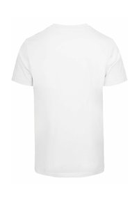 T-shirt blanc à manches courtes en coton doux. Il présente un col rond et une texture lisse et uniforme sans motifs ni accents visibles.