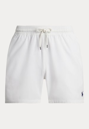 Witte short met elastische tailleband, trekkoord en klein donker logo op het onderste rechterbeen.