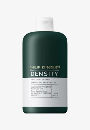 Grün-weiße Flasche mit Philip Kingsley Density Verdichtungs-Shampoo für feines, empfindliches Haar, 500 ml, 16,9 fl oz, mit zweisprachiger Beschriftung.
