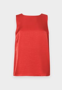 Červený tielkový top z hladkej látky so strihom do pravého siluetu a okrúhlym výstrihom. Má bočné švy pre formovanie postavy.