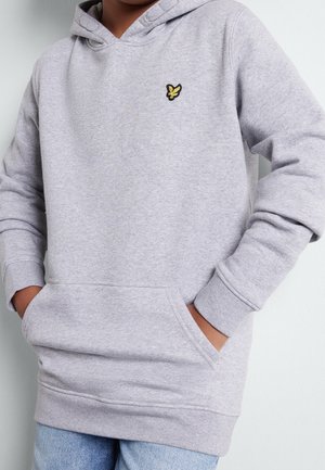 Lichtgrijze hoodie van een zachte katoenmix, met een voorzak in kangoeroestijl, ribgebreide manchetten en een klein geborduurd logo op de borst.